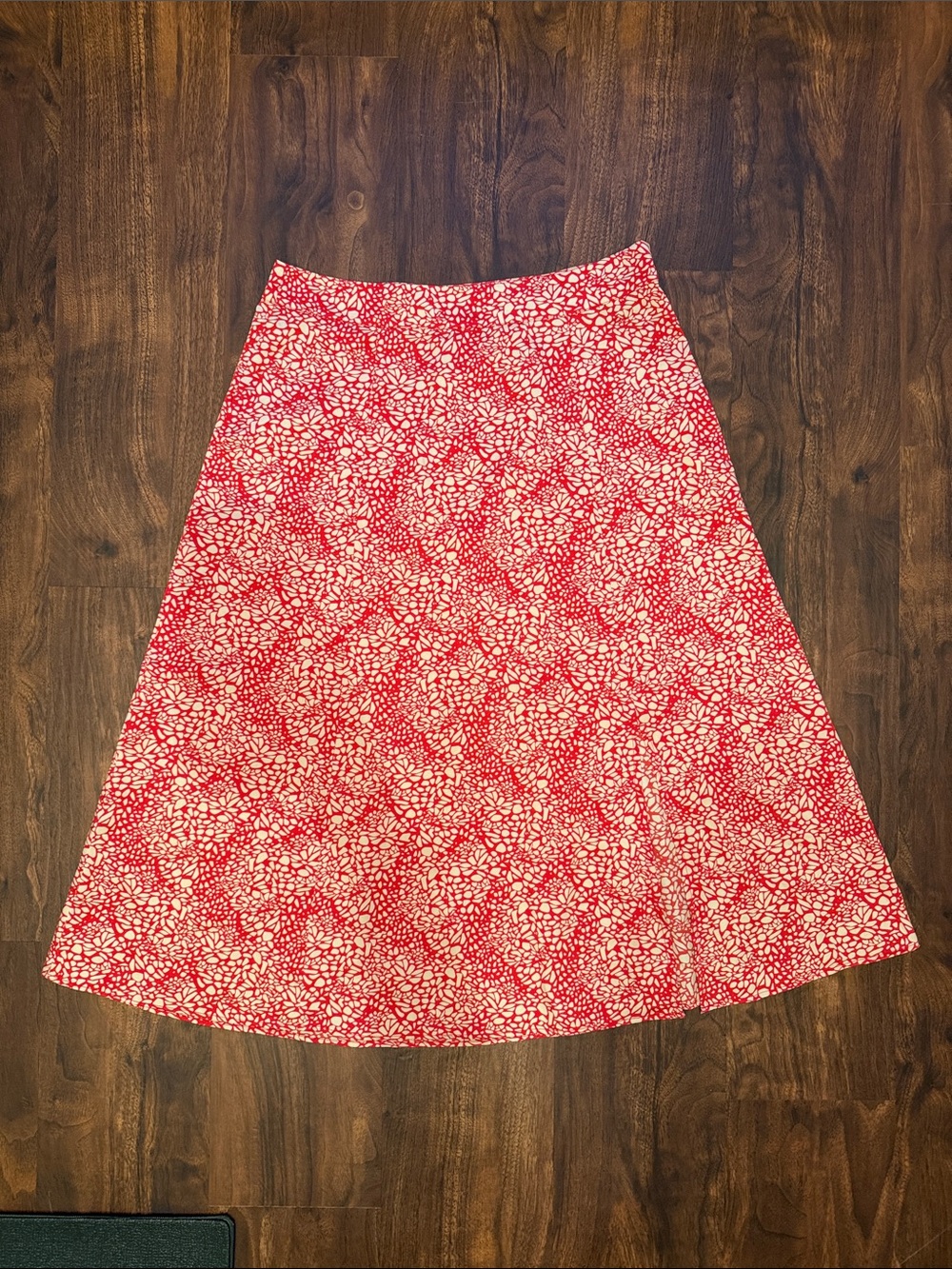 LOFT Red and White Patterned Midi Skirt